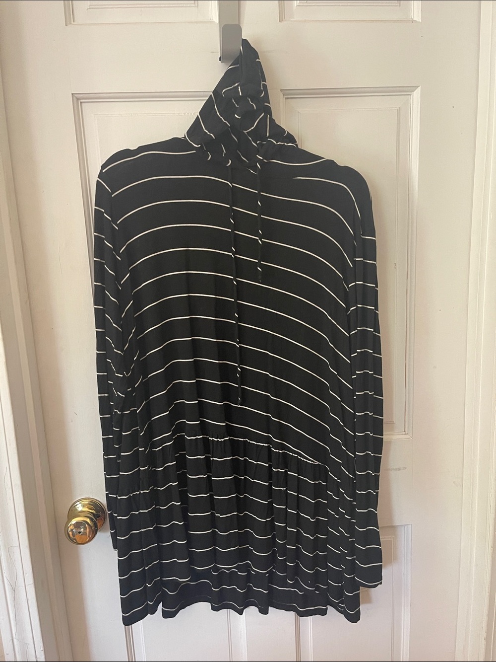 mts Black and White Striped Hoodie Top